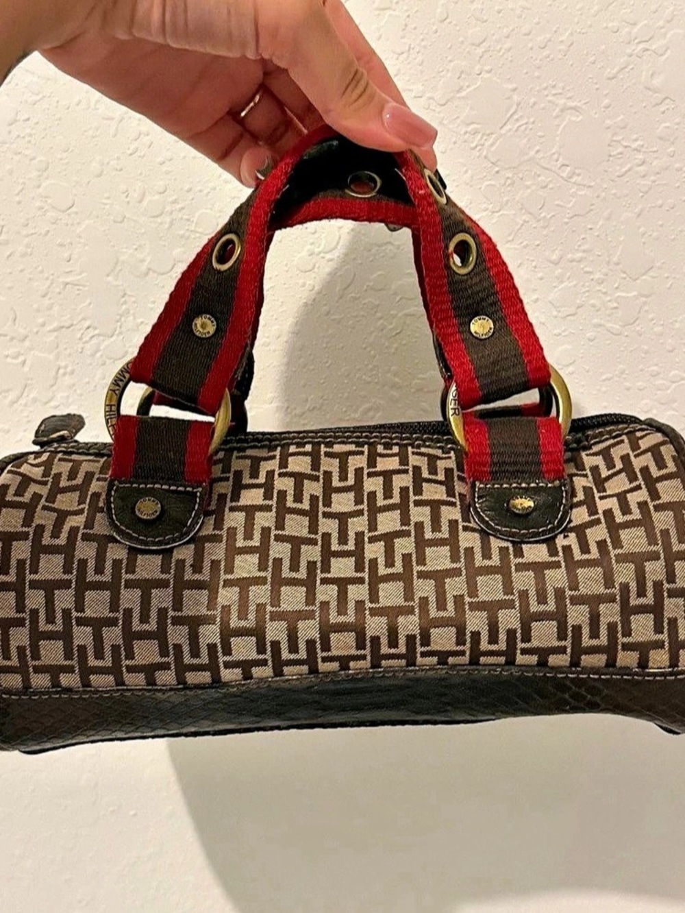 Vintage Tommy Hilfiger Mini Brown Monogram Barrel Bag